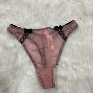 Vintage Victoria's Secret Pink and Black Mesh Thong